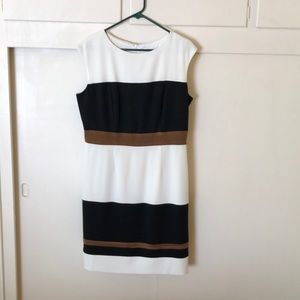 Career dress, black cream w/ faux suede, lined